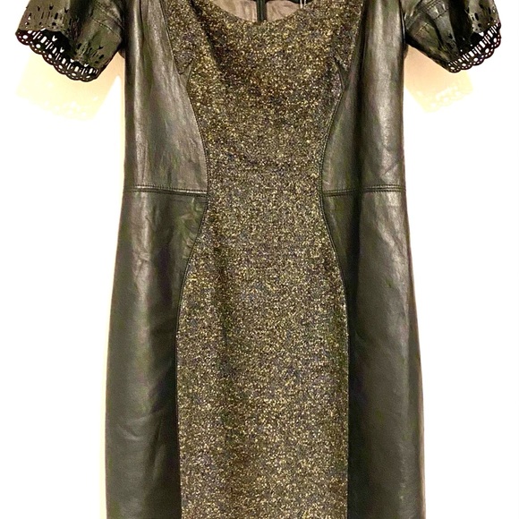 EUC Zac Posen PreFall 2011 Leather Tweed Dress, Size 6 - Picture 6 of 14